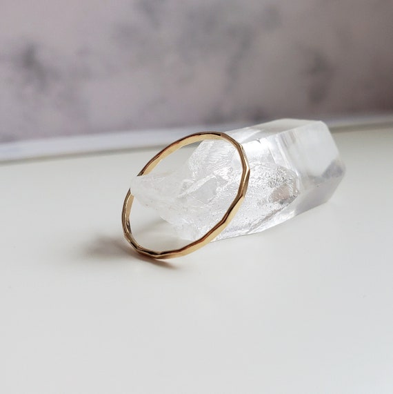 Gold hammered band ring