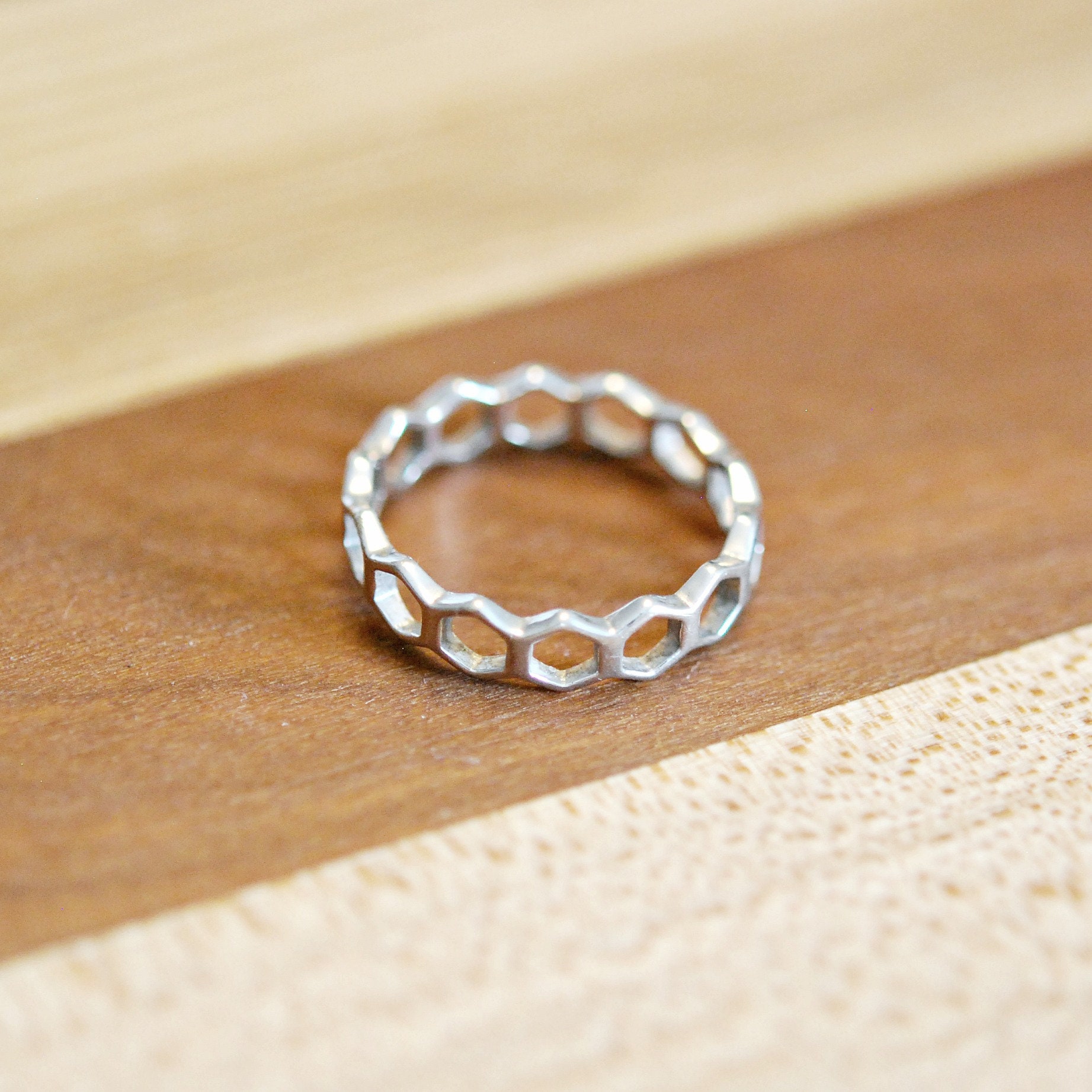 Sterling silver hexagon ring, geometric band ring, ring