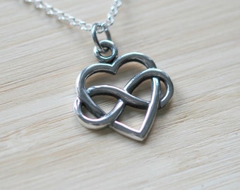 Infinity heart necklace, sterling silver heart pendant, wedding necklace, eternity heart, infinity necklace, anniversary gift, heart knot