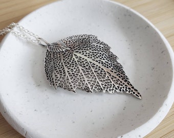 Sterling silver leaf necklace, large leaf pendant, birch necklace, bohemian jewelry, necklace for women, botanical jewelry, filigree leaf