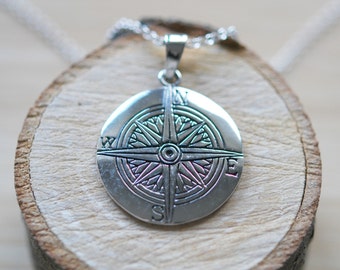 Compass necklace, sterling silver compass pendant, wanderlust pendant, travel jewelry, graduation gift, adventure lover, new job gift