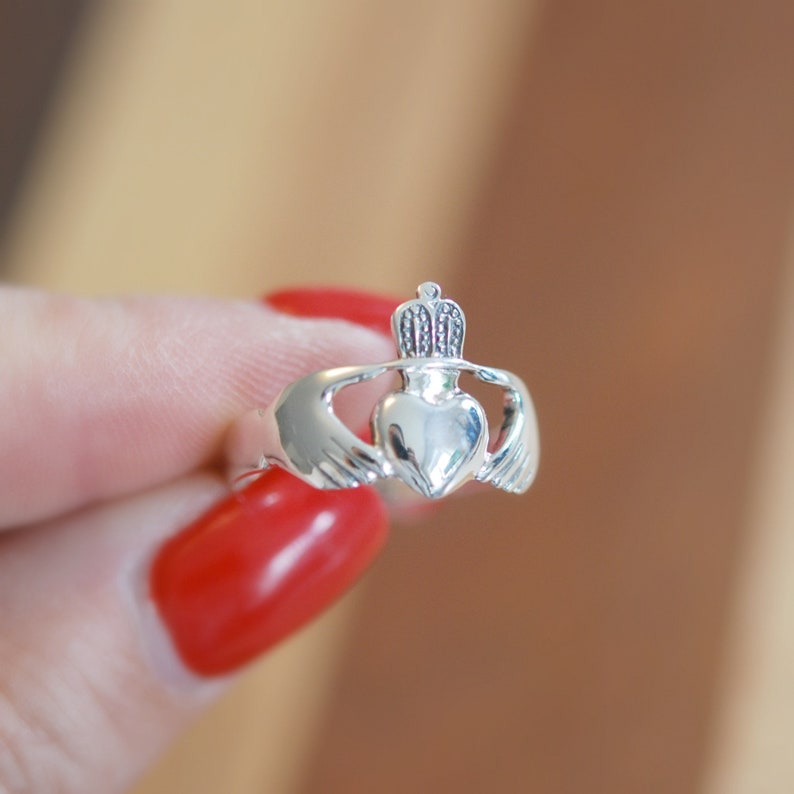 Sterling silver claddagh ring, rings for women, celtic ring, irish jewelry, heart and crown, love, friendship, loyalty, traditional claddagh image 5