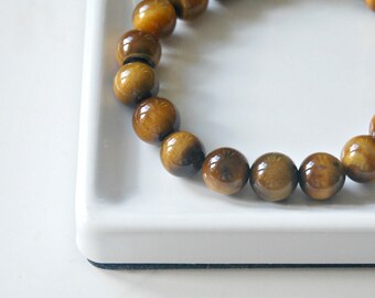 Brown tigereye bracelet, wrist mala, mens gemstone bracelet, tiger's eye, stretch, ball bead, brown gem, mens jewelry, boho bracelet