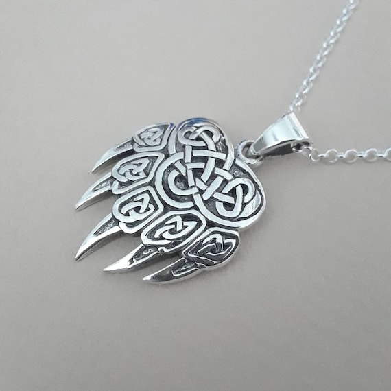 Silver Bear Claw Necklace, Sterling Silver Celtic Necklace, Spirit 