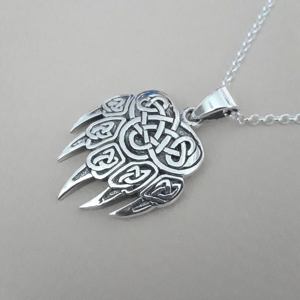 Collier griffe d'ours en argent, collier celtique en argent sterling, guide spirituel, collier ours, griffe celtique, collier d'amulettes, pendentif patte d'ours