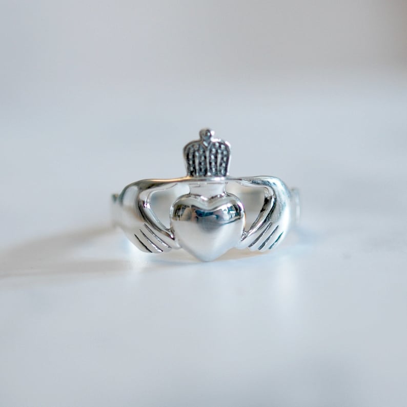 Sterling silver claddagh ring, rings for women, celtic ring, irish jewelry, heart and crown, love, friendship, loyalty, traditional claddagh image 1