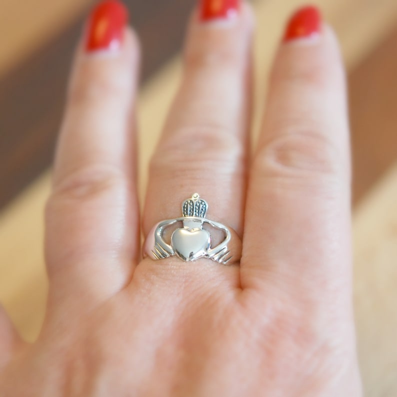 Sterling silver claddagh ring, rings for women, celtic ring, irish jewelry, heart and crown, love, friendship, loyalty, traditional claddagh image 2
