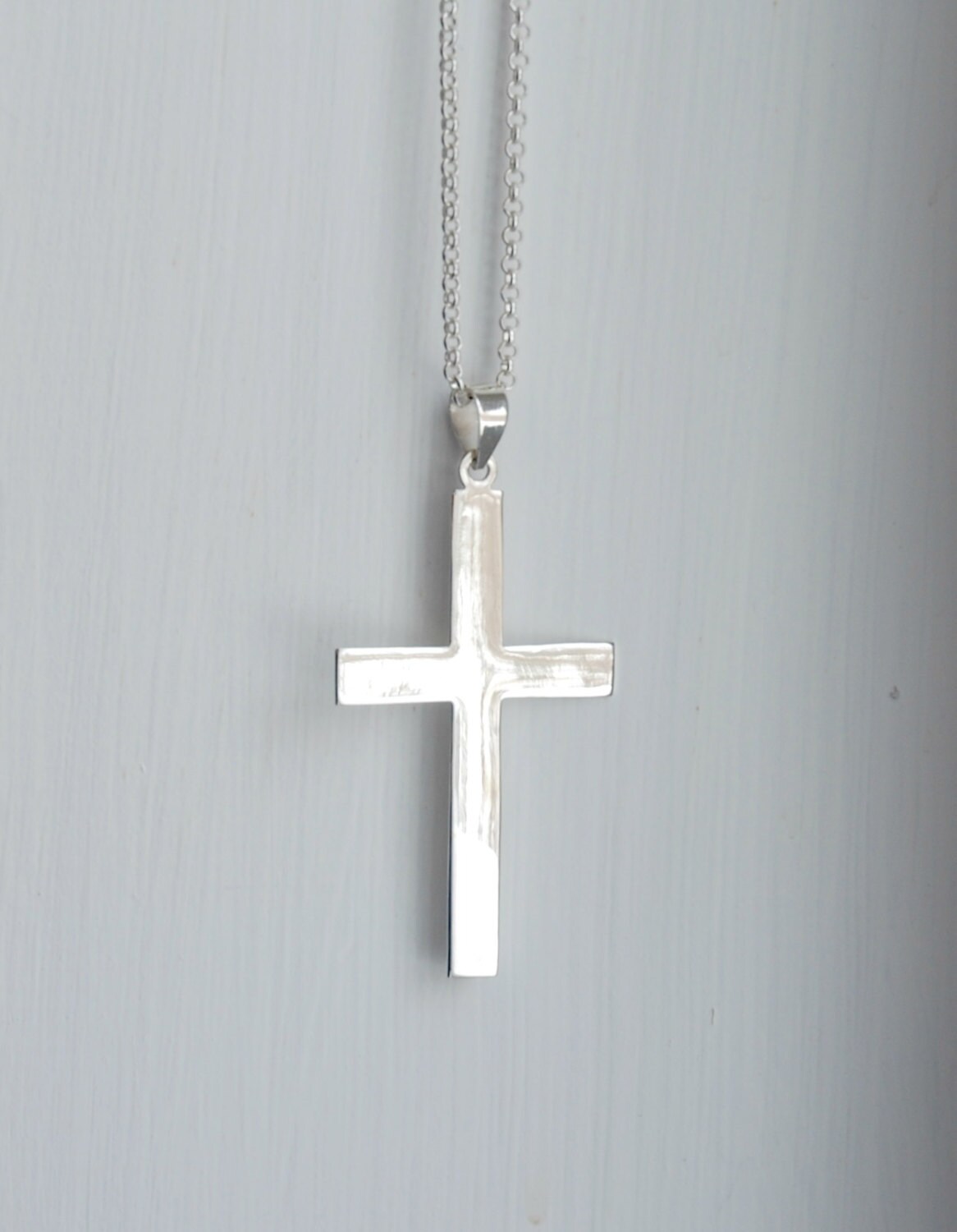 Extra large sterling silver cross pendant necklace