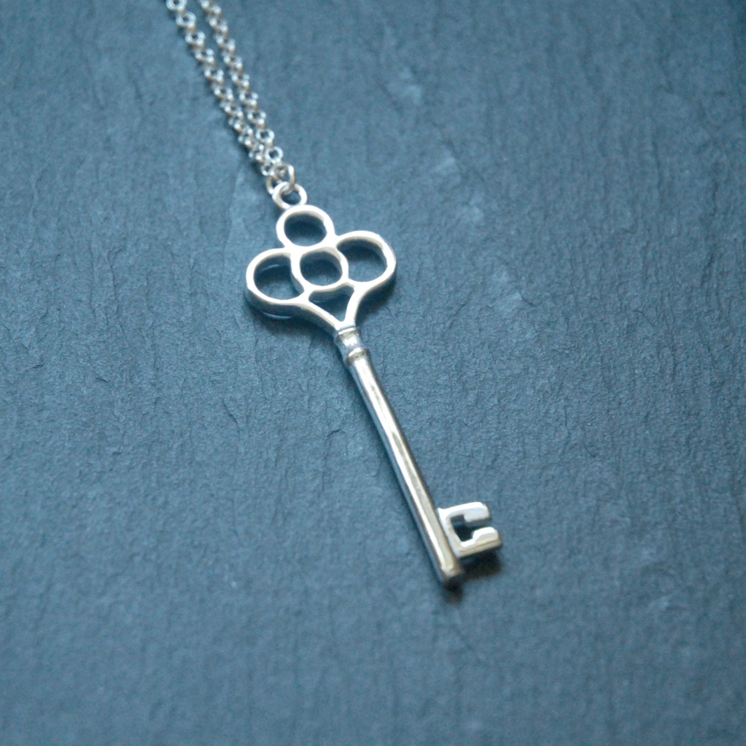 Silver Skeleton Key Pendant on Box Chain Necklace