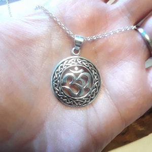 Sterling silver om necklace, ohm pendant, yoga jewelry, namaste necklace, silver ohm medallion, yoga gift for him, zen pendant, meditation