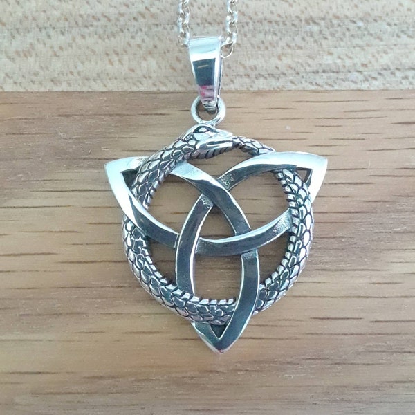 Collier noeud celtique, pendentif serpent en argent sterling, pendentif celtique, pendentif de protection, collier pour homme, triquetra, collier ouroboros