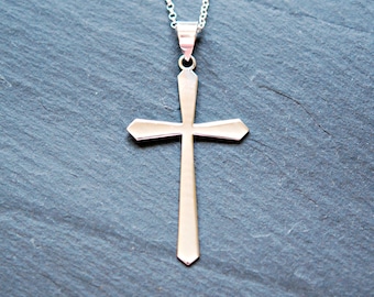 Large cross necklace, sterling silver cross pendant, confirmation gift, womens cross, mens cross, simple christian jewelry, everyday cross