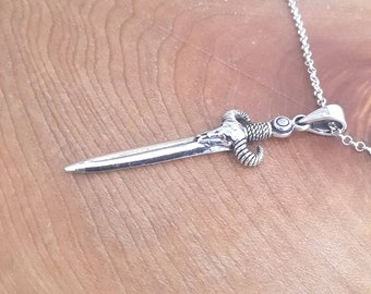 Sword necklace, 925 sterling silver sword pendant, dagger pendant, cow skull necklace, bull skull, spear pendant, southwestern jewelry