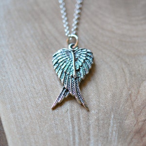 Sterling silver crossed angel wings pendant necklace, memorial jewelry
