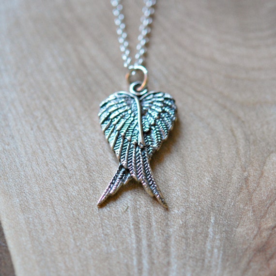 Sterling silver guardian angel wings necklace