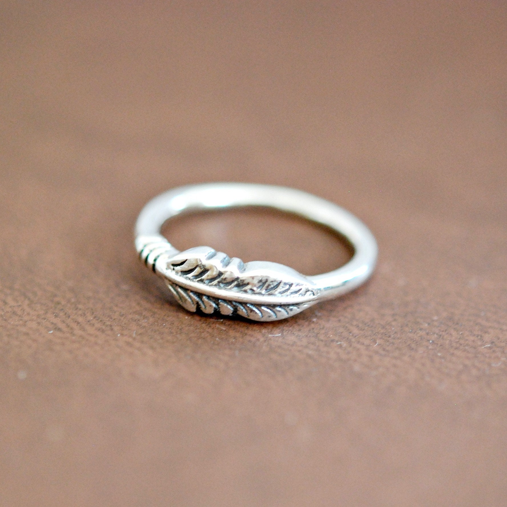 Silver feather ring, sterling silver stacking rings for women, bohemian