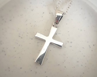 Silver cross necklace, sterling silver cross pendant, simple cross, confirmation gift, traditional cross, unisex cross, classic jewelry