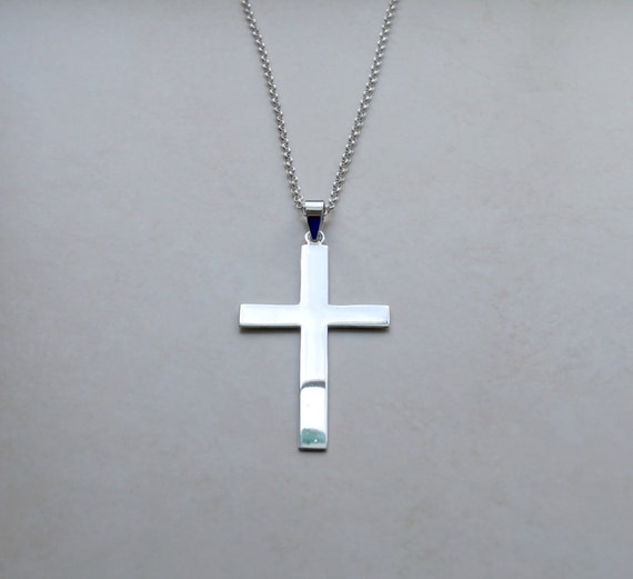 Big silver cross sale necklace