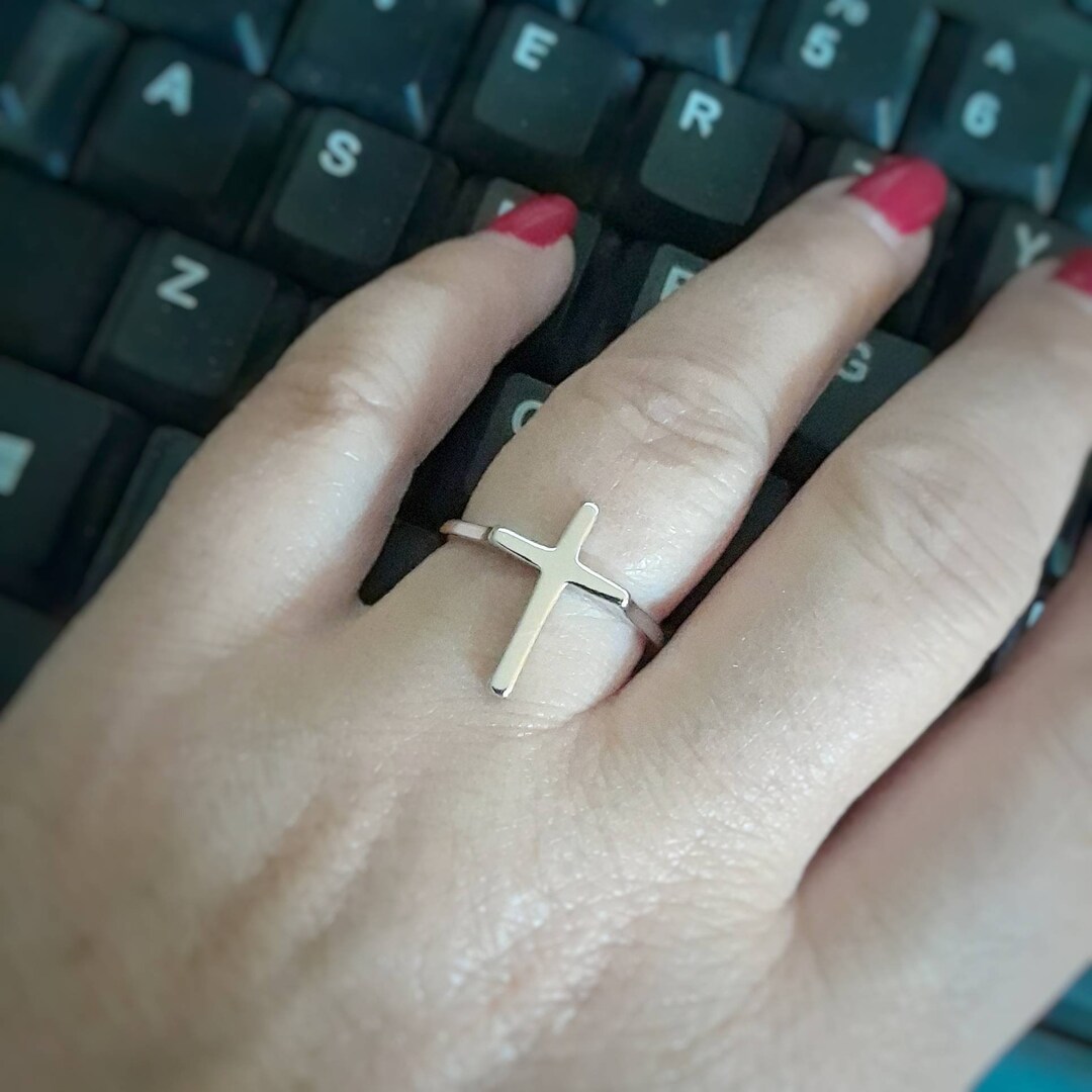 Large Sterling Silver Cross Ring, Silver Ring, Purity Ring for Women