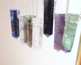 Gemstone spike necklace, sterling silver chain, crystal point pendant