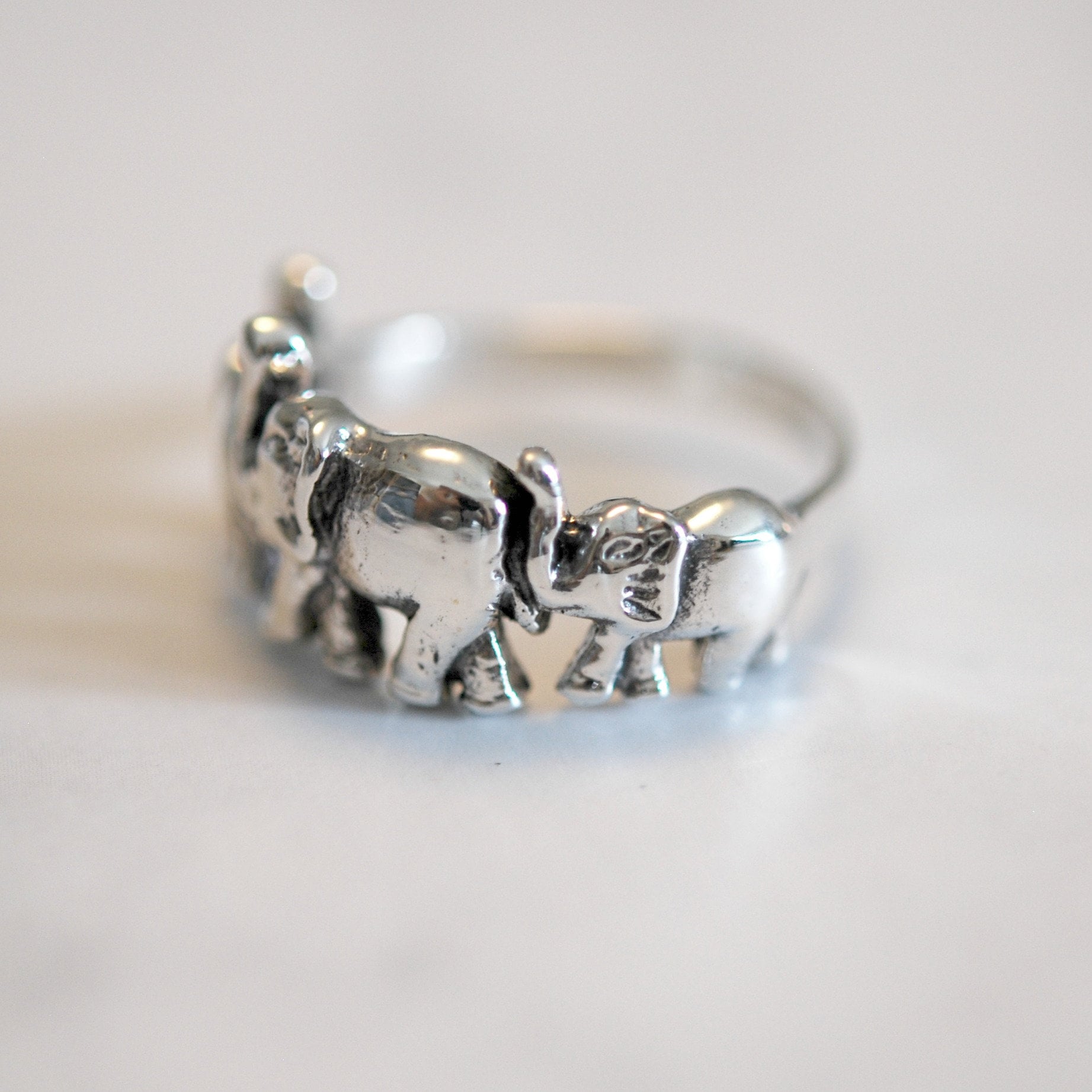 Sterling silver elephant ring, birthday gift, elephant jewelry, family