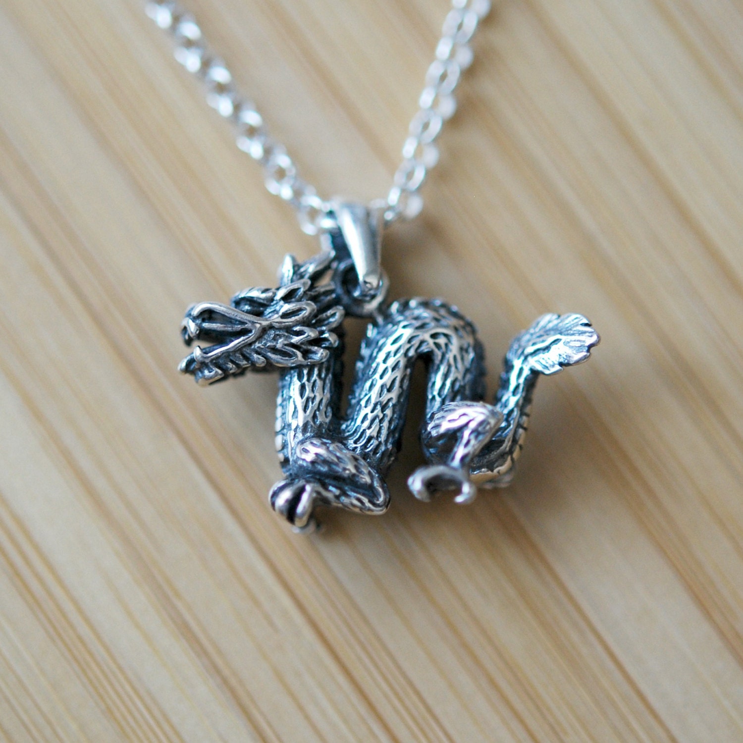 Sterling silver dragon necklace dragon pendant man necklace Etsy