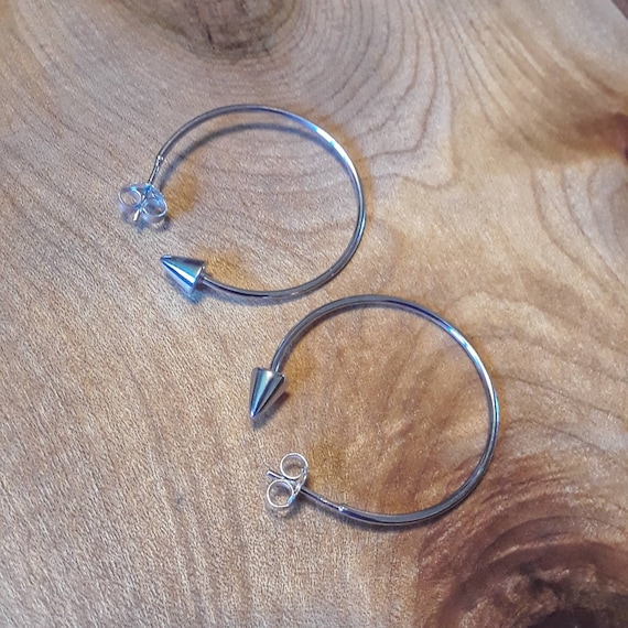 Sterling silver spike hoop stud earrings