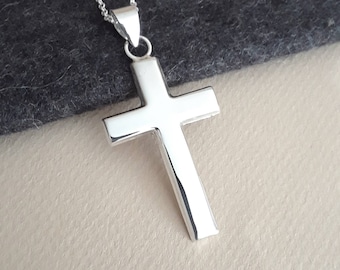 Sterling silver cross necklace, cross pendant, mens cross, simple cross, large cross, traditional cross, womens cross, classic jewelry