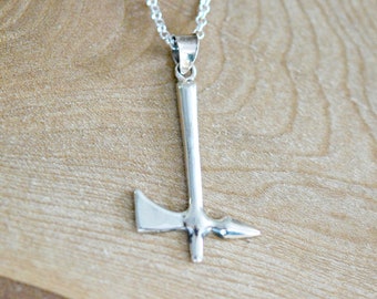 Axe necklace, sterling silver axe pendant, battle ax, weapon jewelry, tool pendant, mens necklace, medieval jewelry, knight, cosplay