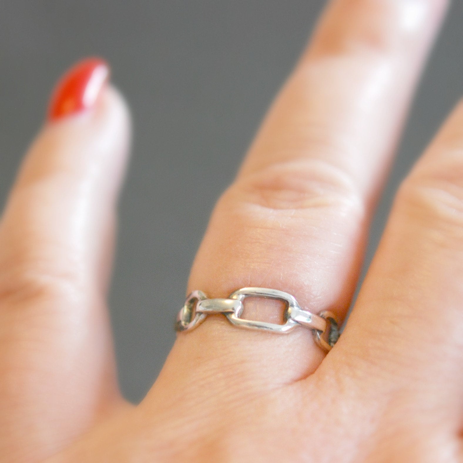 Sterling silver chain link ring, chain ring, geometric silver band