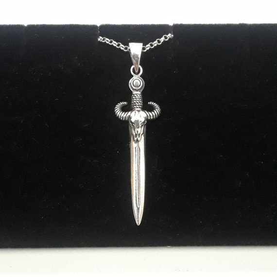 Sword necklace, 925 sterling silver sword pendant, dagger pendant, cow skull necklace, bull skull, spear pendant, southwestern jewelry