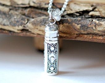 Sterling silver cremation necklace, urn necklace, prayer box pendant, medication pendant, silver tube, ashes necklace, prayer tube pendant