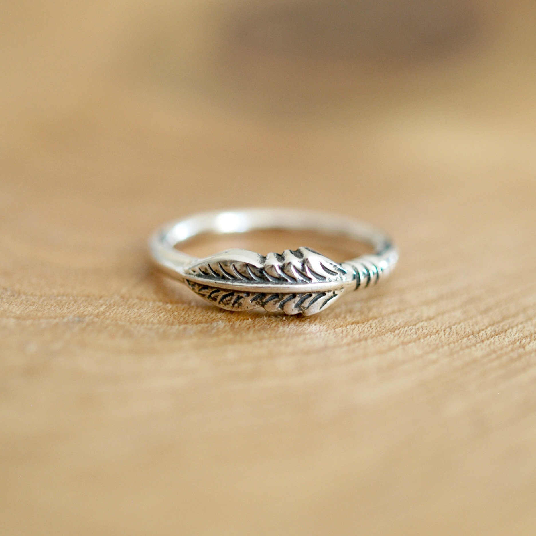 Silver feather ring, sterling silver stacking rings for women, bohemian