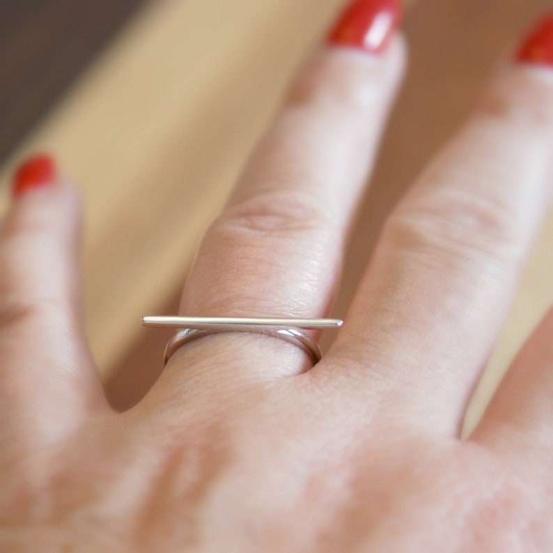 Bague barre horizontale en argent sterling, bijoux géométriques minimalistes modernes image 4