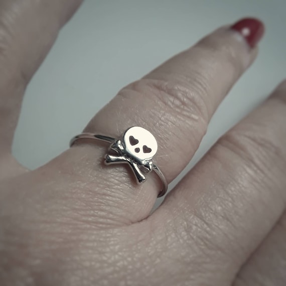 Sterling silver skull and crossbones ring, pinky ring, modern skeleton jewelry, dainty skull ring for women, baby skull, stacking ring