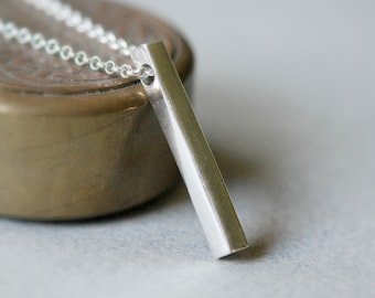 Sterling silver solid bar necklace, personalized 4-sided vertical pendant, engravable jewelry