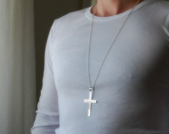 Extra large sterling silver cross pendant, large cross necklace, big cross, large silver cross, masculine cross, mens cross, classic jewelry