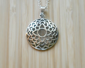 Sterling silver flower of life necklace, flor de la vida pendant, sacred geometry, silver flower necklace, seed of life charm, mandala charm