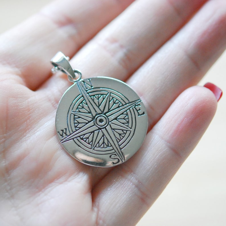 Compass Necklace Sterling Silver Compass Pendant Wanderlust Etsy Canada