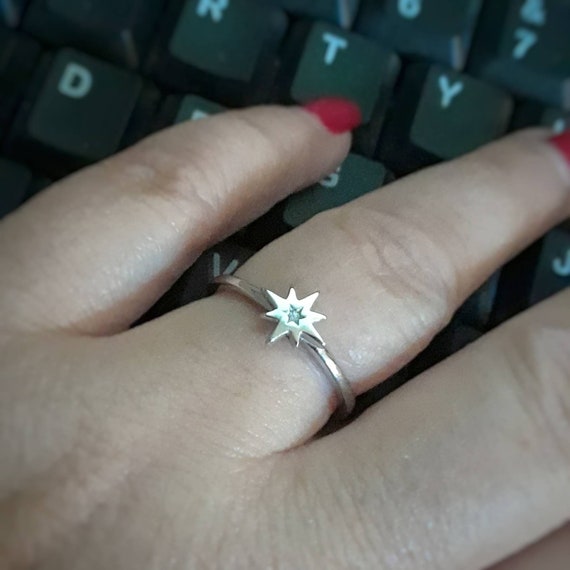 Sterling silver diamond star ring