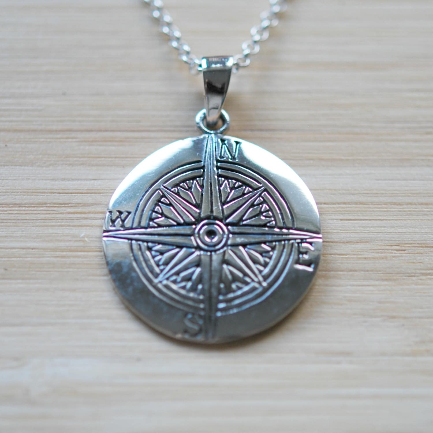 Compass necklace sterling silver compass pendant wanderlust Etsy