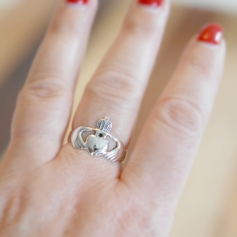 Sterling silver claddagh ring, rings for women, celtic ring, irish jewelry, heart and crown, love, friendship, loyalty, traditional claddagh image 4