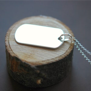 Sterling silver dogtag necklace, engravable mens military pendant, personalized jewelry