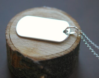 Sterling silver dogtag necklace, engravable mens military pendant, personalized jewelry