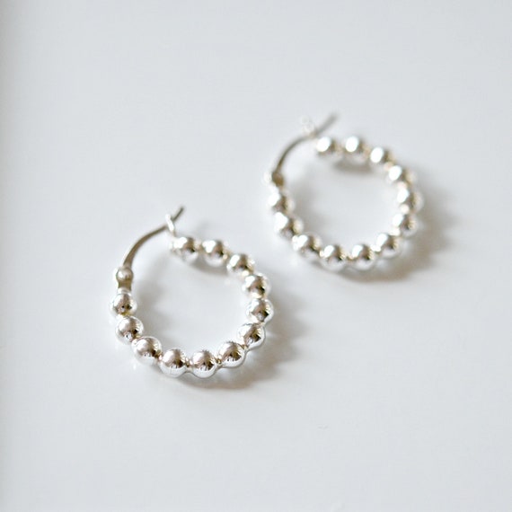 Sterling silver ball bead hoops