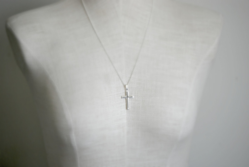 Silver cross necklace, sterling silver cross pendant, simple cross, confirmation gift, traditional, unisex cross, classic jewelry image 6