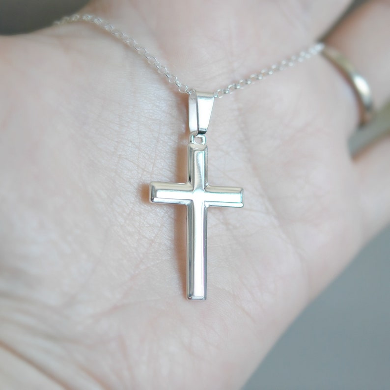 Silver cross necklace, sterling silver cross pendant, simple cross, confirmation gift, traditional, unisex cross, classic jewelry image 4