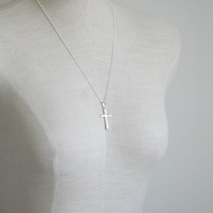 Silver cross necklace, sterling silver cross pendant, simple cross, confirmation gift, traditional, unisex cross, classic jewelry image 2