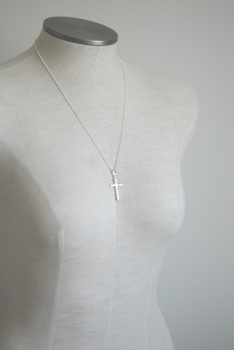 Silver cross necklace, sterling silver cross pendant, simple cross, confirmation gift, traditional, unisex cross, classic jewelry image 2