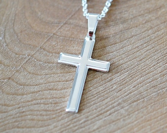 Silver cross necklace, sterling silver cross pendant, simple cross, confirmation gift, traditional, unisex cross, classic jewelry